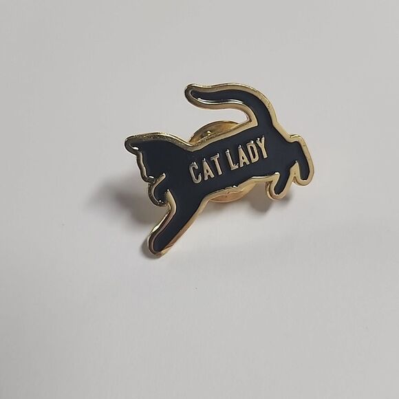 Cat Lady Lapel Pin Black and Gold - Picture 1 of 3